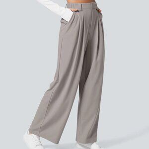 Halara Flex™ High Waisted Pocket Wide Leg Waffle Work Pants Mink Ash Gray XS